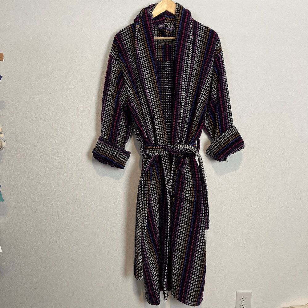 Bown of London Rainbow Checkered Disco Multicolor Mozart Velvet Bath Robe Men's